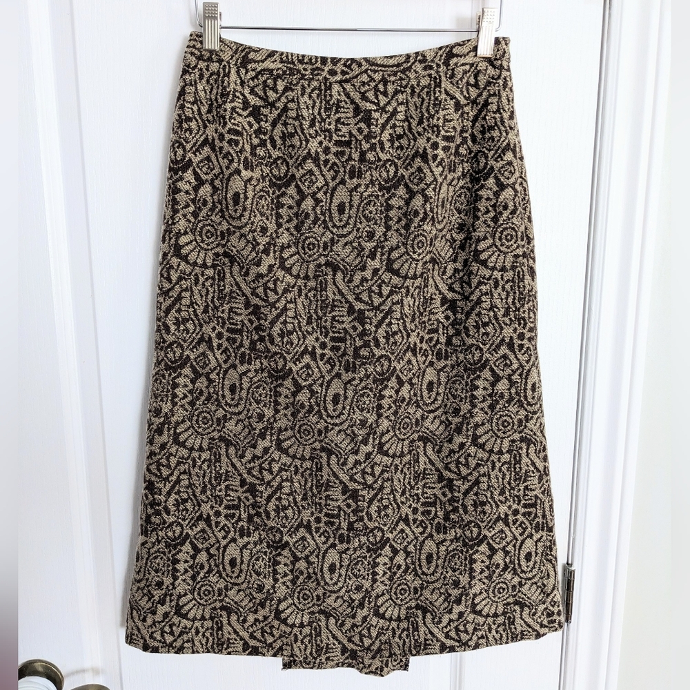 Vintage  Brown Tan brown Paisley tapestry style Pleated A Line midi skirt small